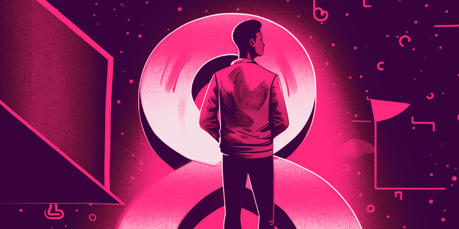 Person in a space-like environment looking inspired