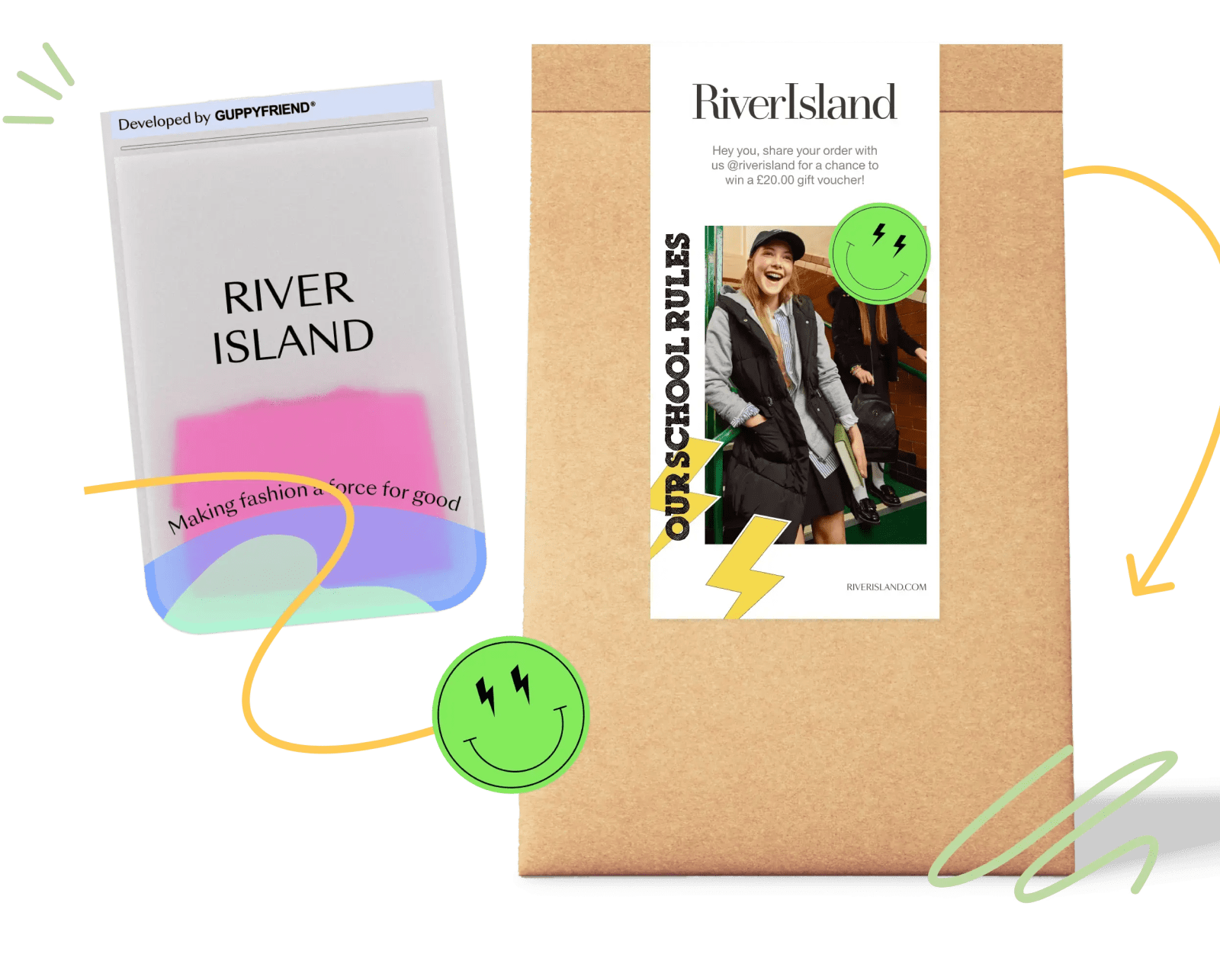 Examples of River Island's new sustainable packaging